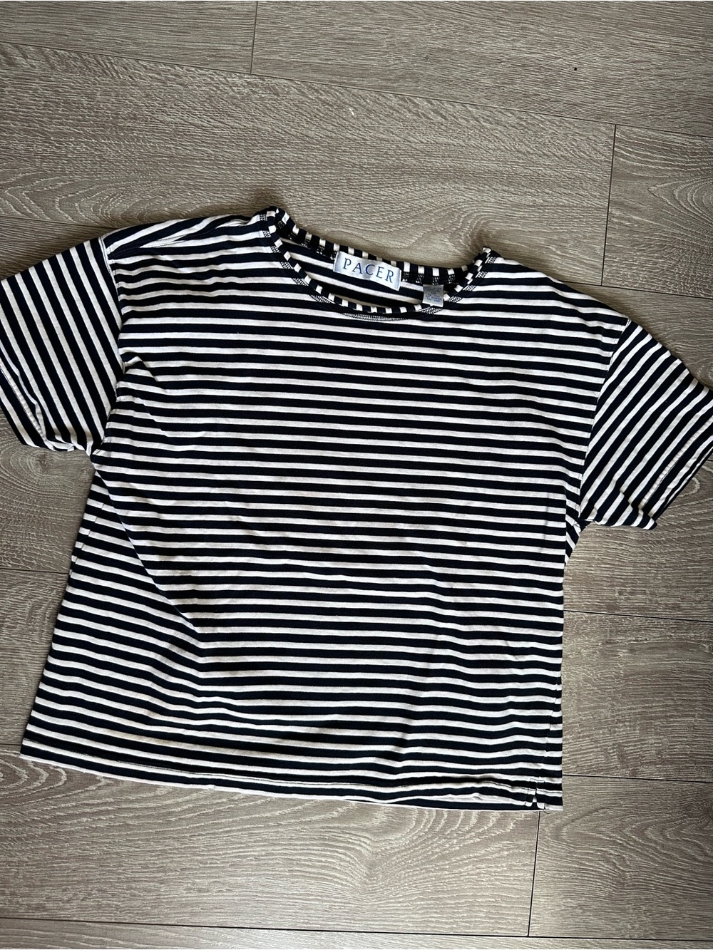 Vintage Pacer Black and White Striped Tee Boxy fit